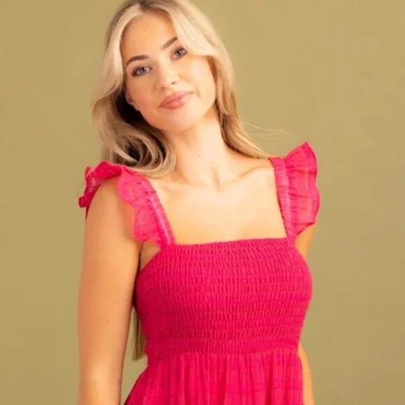 Roller Rabbit Top Pink Ruffle Smocked Cotton Sleeveless Crop Peplum Size L NWT - Picture 2 of 12